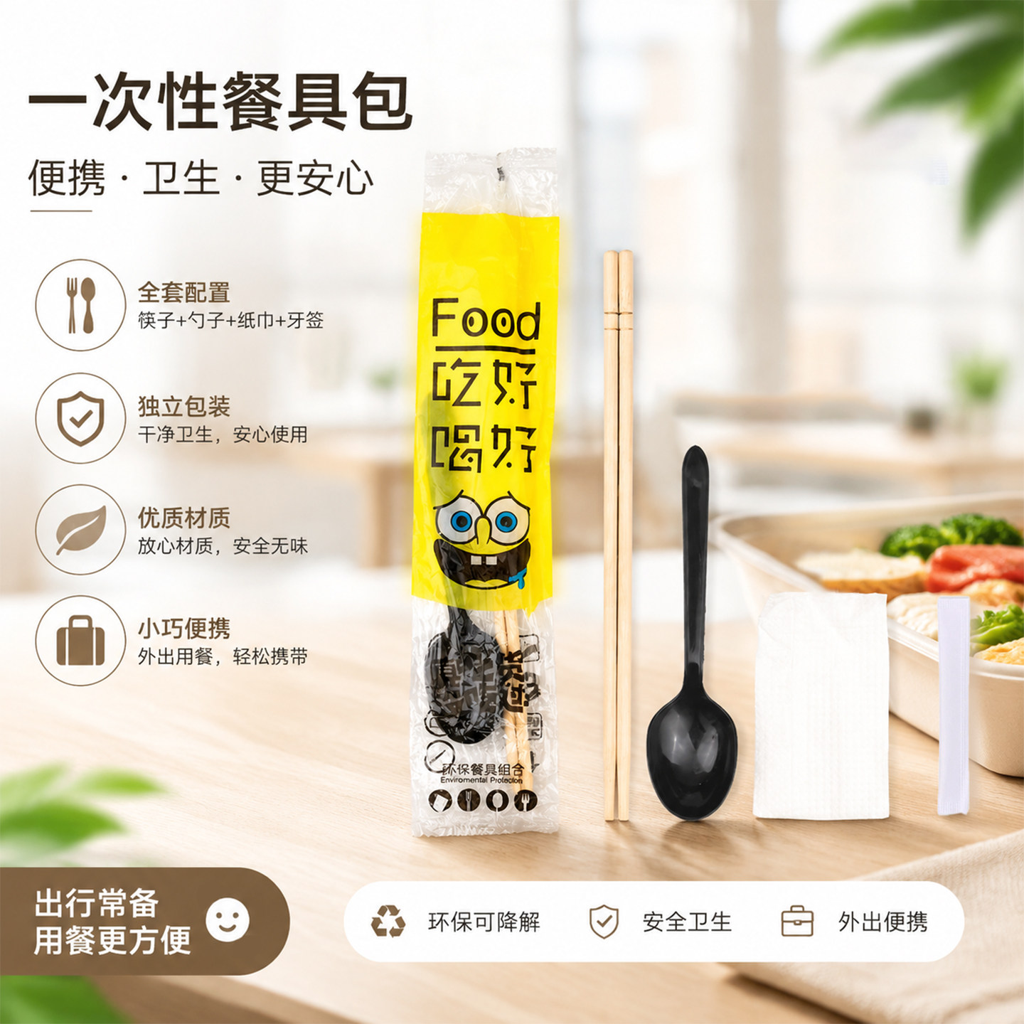 商用外卖一次性竹筷四件套