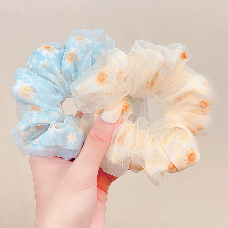 仙女雏菊印花扎双马尾双层扎丸子头韩版清新2025大肠发圈百搭简约