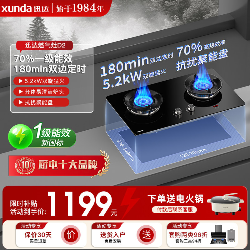 迅达燃气灶具煤气灶家用双灶天然气猛火灶液化气灶台D2