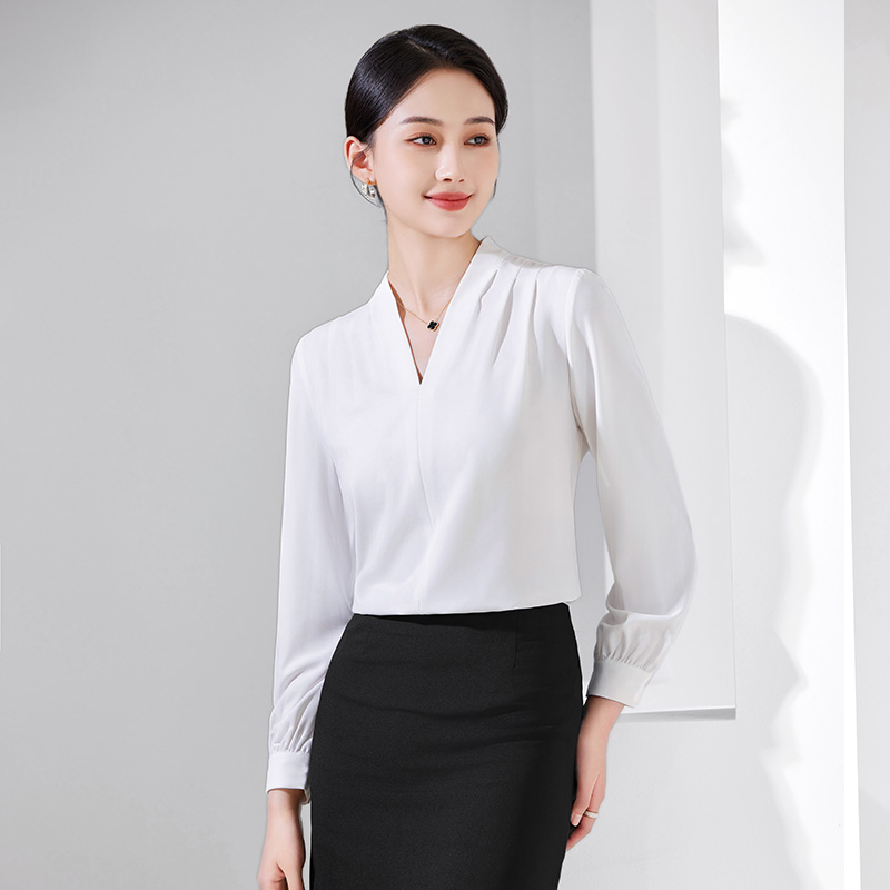 夏季白色长短袖衬衫女2025年新款雪纺职业面试正装宽松V领衬衣