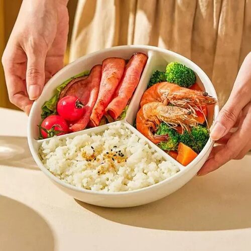 陶瓷三分格蒸盘电饭锅蒸笼家用减脂盘子宝宝儿童辅食餐盘