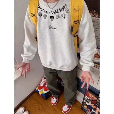 300斤美式洋气高街vibe圆领卫衣