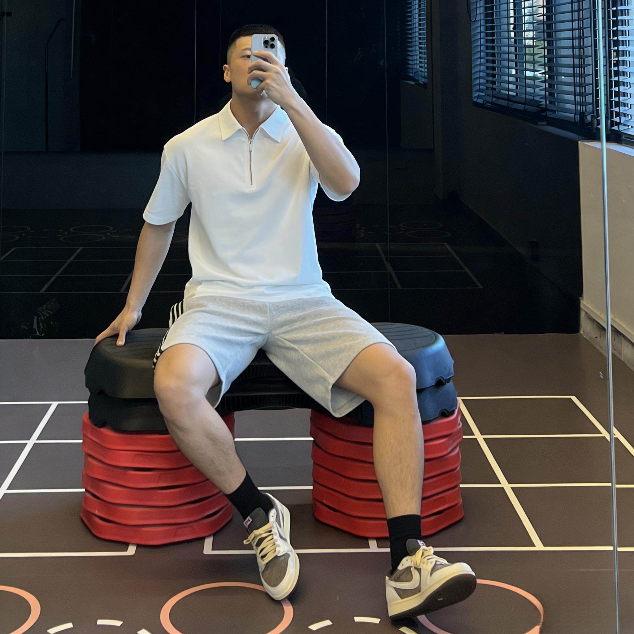 大码300斤美式26年新款半拉链半袖t恤男春夏痞帅运动条纹裤子套装