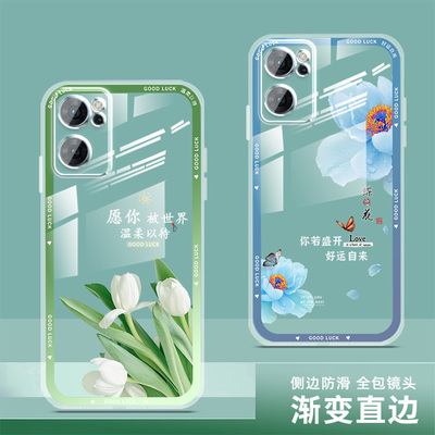 opporeno7手机壳透明女新款全包oppo reno7保护套pro软壳网红reno7se硅胶薄防摔直边中国风卡通高级感时尚