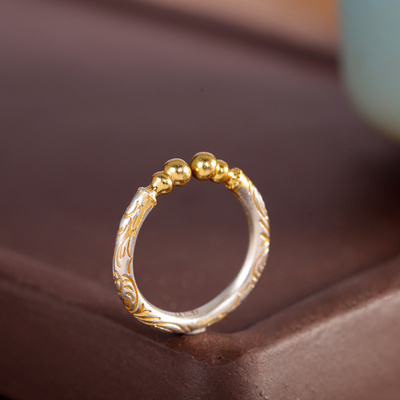 新品新款国潮卷草纹葫芦指环古法