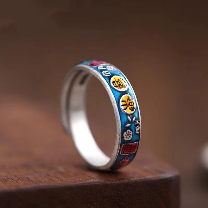 复古民族风景泰蓝国潮珐琅戒指