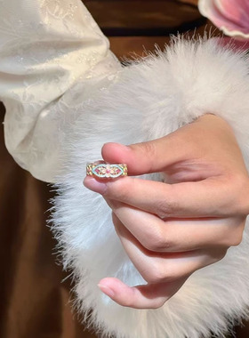 新品新中式珐琅彩色戒指复古手链