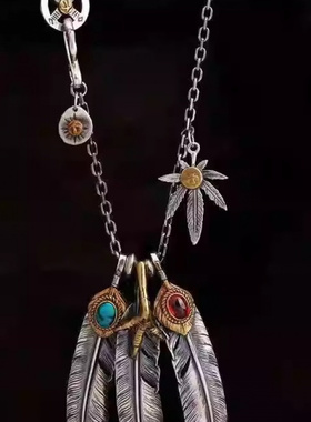 高桥吾男士项链男天然松石羽毛套链毛衣链太角链潮男