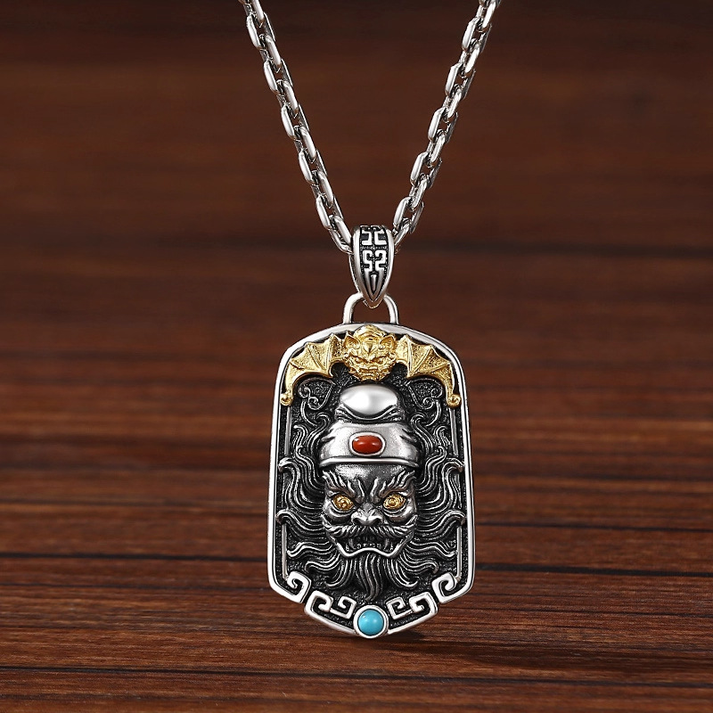 新品钟馗伏魔吊坠复古民族风个性潮男项链牌挂坠