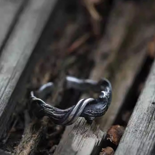 手工打造浮木戒指男女款复古风做旧指环开口可调节个性尾戒