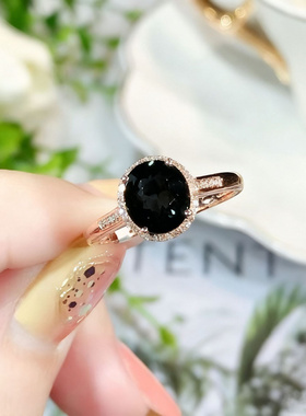 新品新款时尚黑色锆石戒指高级气