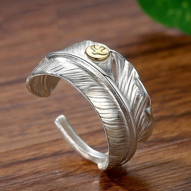 新款复古做旧羽毛戒指手工戒指男