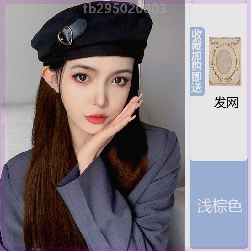 连带时尚帽子假发女款[光头冬天秋新款一体网红贝雷2023帽的头发