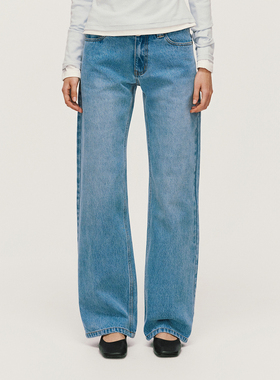 antceee 复古浅蓝水洗做旧宽松低腰直筒牛仔裤 休闲百搭长裤