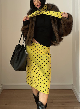 antceee 复古风亲肤羊毛混纺波点直筒针织半裙女新款气质百搭裙子