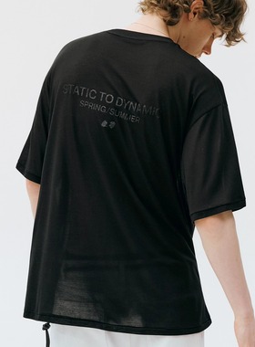 antceee 简约冰爽透气透纱印花短袖T恤轻薄宽松落肩tee半袖男女