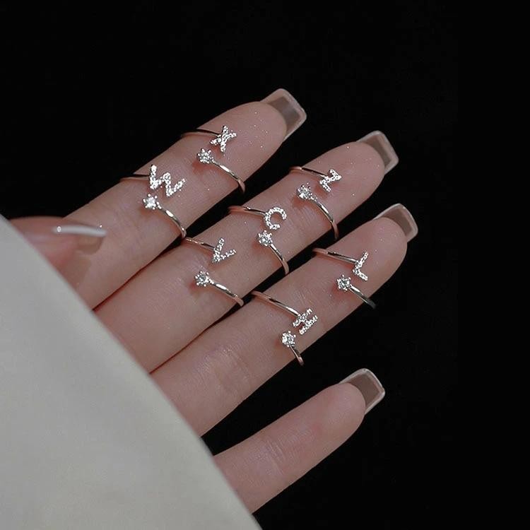简约轻奢26字母闪钻开口戒指女