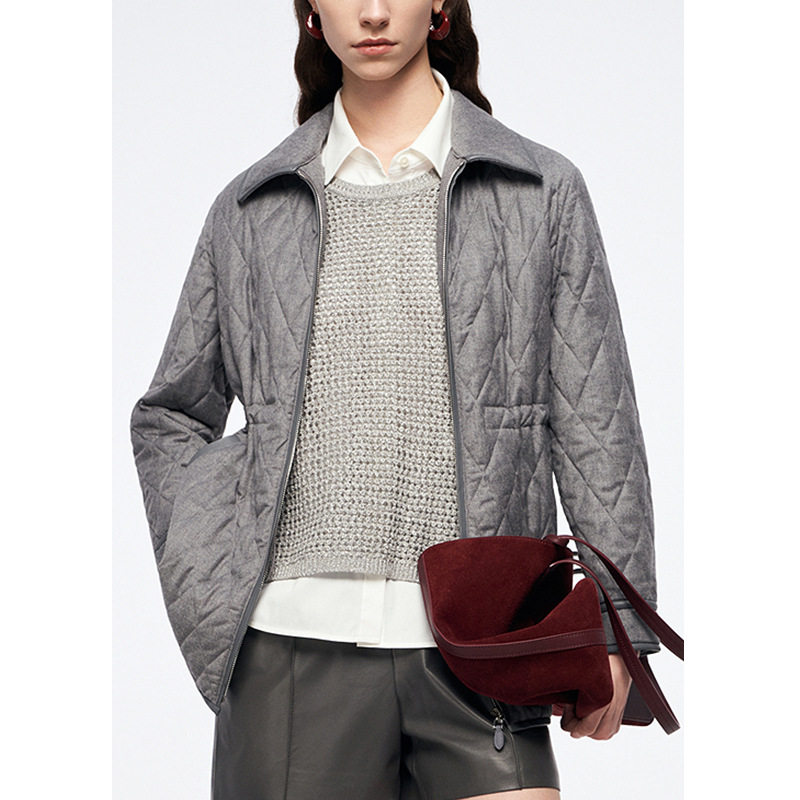 maSande【LR定单】2025秋冬新款衬衫式棉服女格雷系斜纹山羊绒高