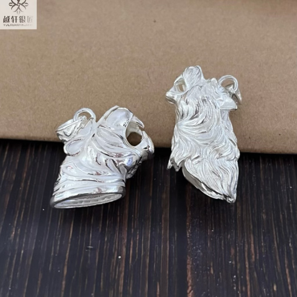 纯银小号虎头吊坠白银套托镶嵌银项坠/吊坠