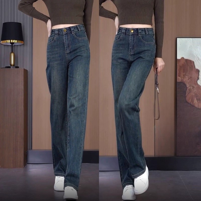 广州新塘烟管裤牛仔裤女士裤子2025年春秋新款爆款窄版阔腿直筒裤