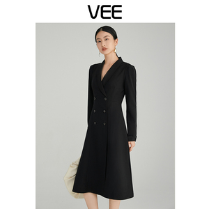 VEE/唯己【法式浪漫】春季新款气质双排扣西服式连衣裙