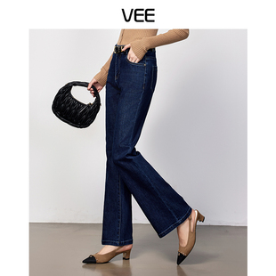 90年代 直筒裤 春秋新款 显瘦复古中腰阔腿微喇牛仔裤 子 薄款 VEE
