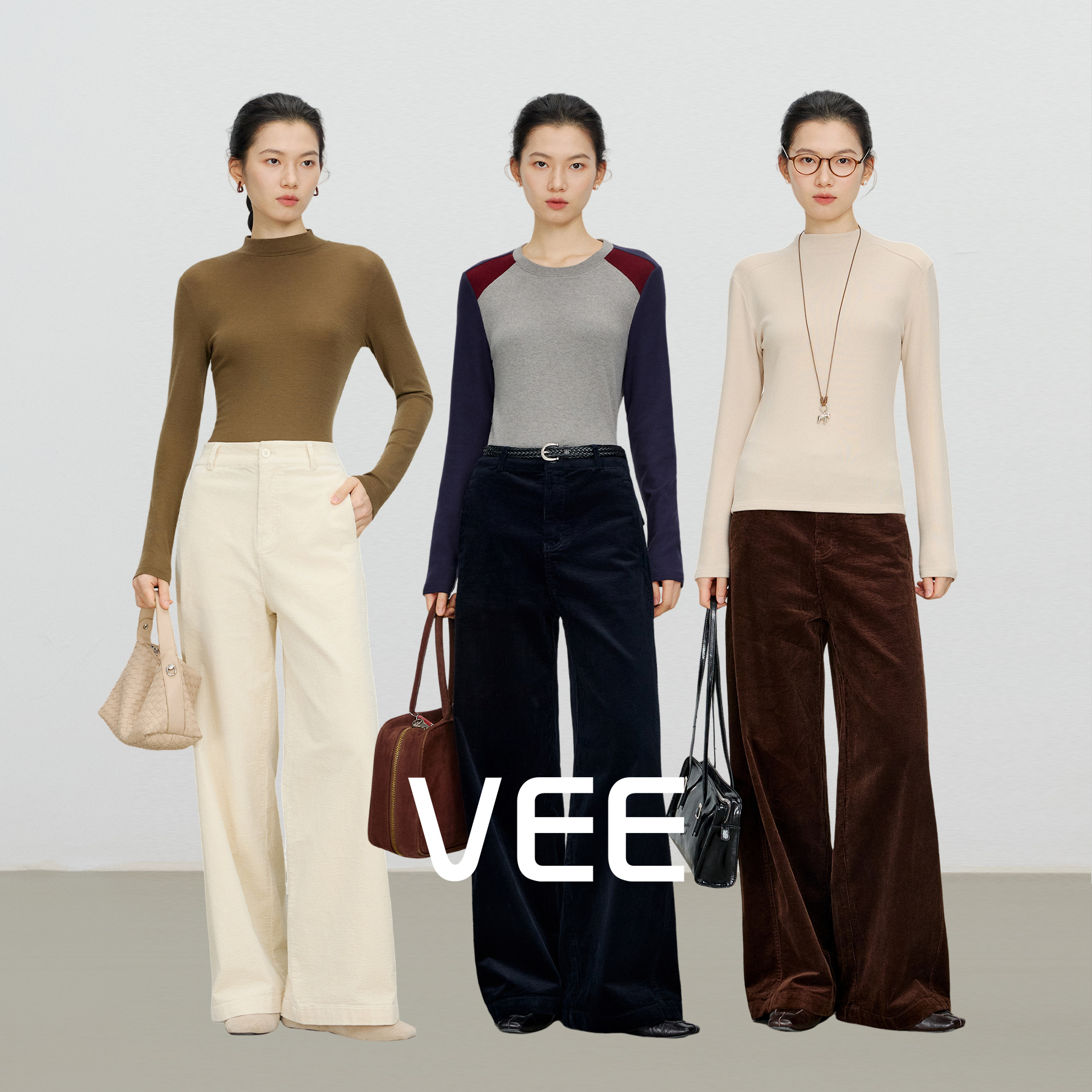 VEE【老派电影】灯芯绒条绒复古休闲裤子女冬新款时髦阔腿直筒裤