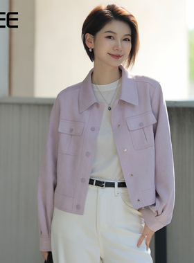 VEE【林肯公园】仿麂皮绒翻领休闲短外套女25秋新波嘻风夹克上衣