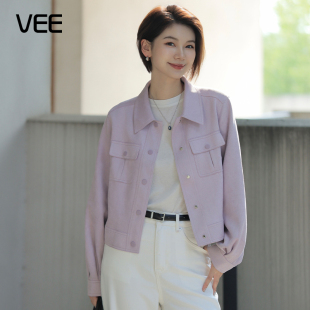 VEE 仿麂皮绒翻领休闲短外套女26春新波嘻风夹克上衣 林肯公园