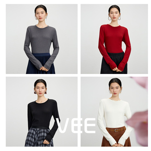 灵芝羊绒面膜T恤山羊绒混纺亲肤感发热内搭打底衫 VEE 云团打底