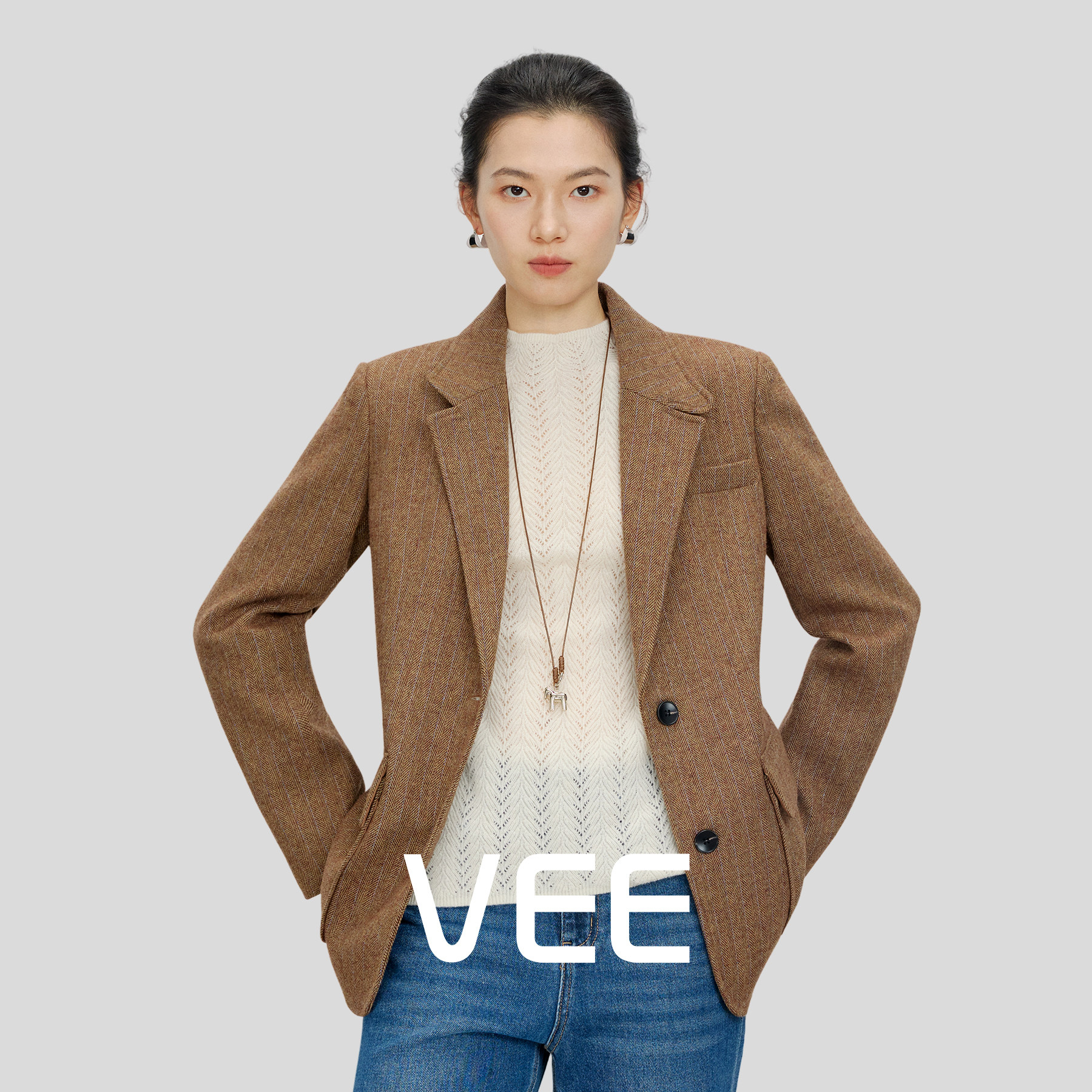 VEE【高阶英伦】绵羊毛毛呢外套女冬季新款经典翻领老钱风西服女