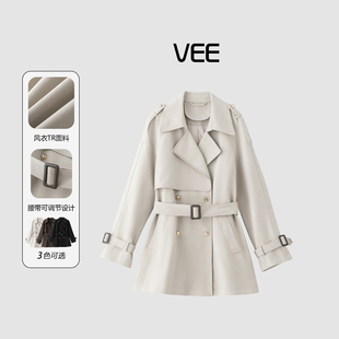 风衣外套女25秋通勤百搭宽松上衣 老钱风英伦气质短款 VEE 华生