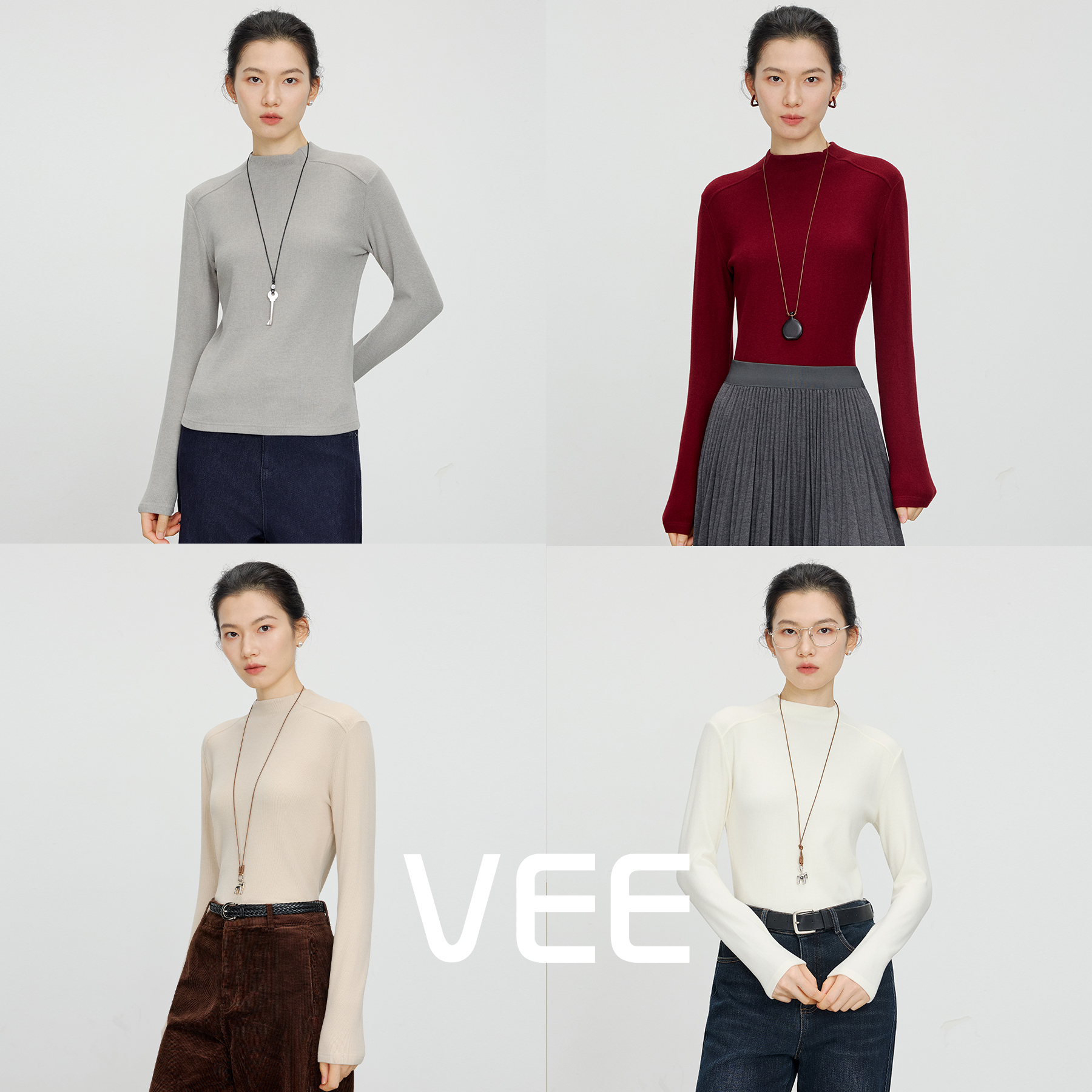VEE【绒意】益生菌羊绒混纺黑科技半高领内搭打底衫上衣女冬新款