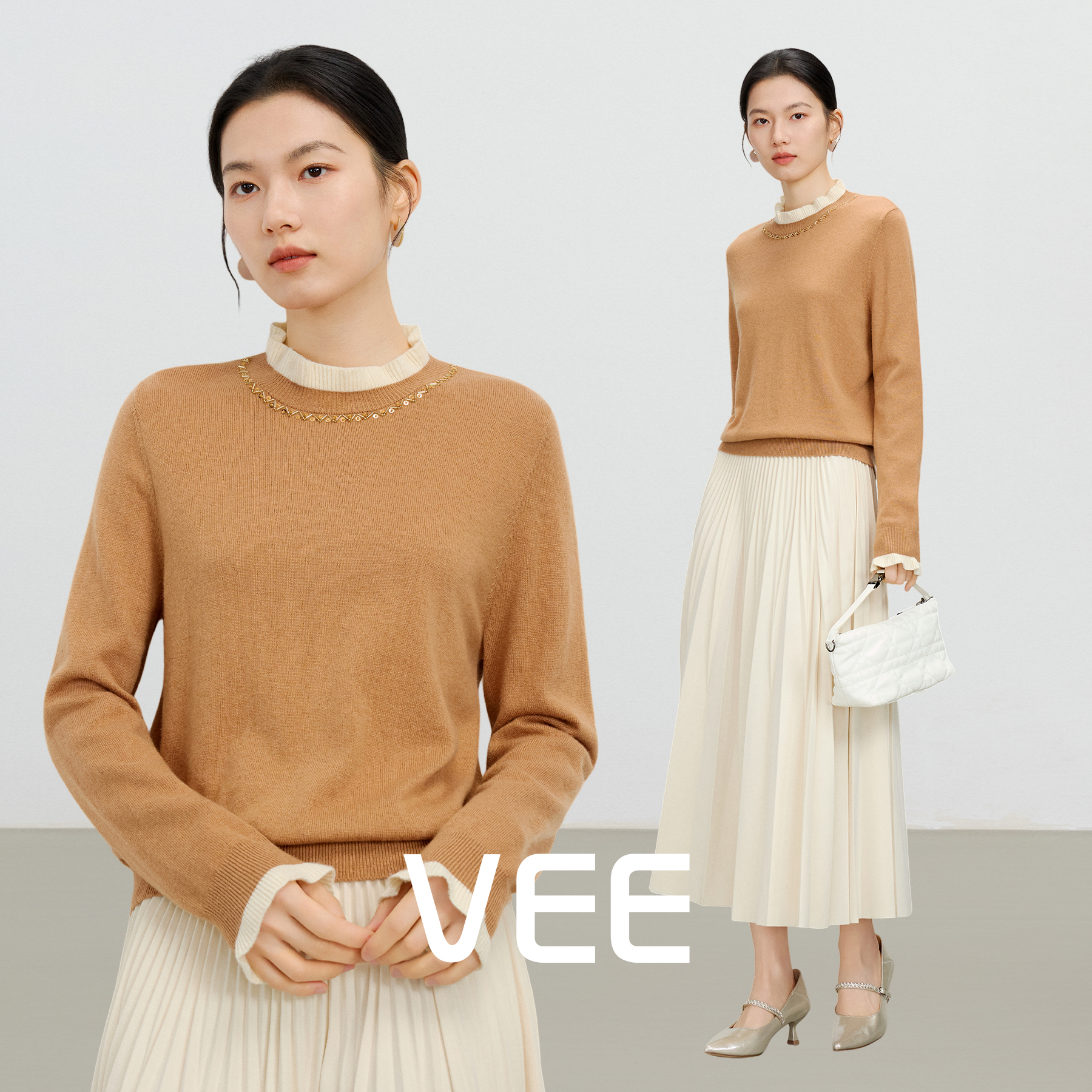 手工钉珠羊绒针织衫内搭毛衣