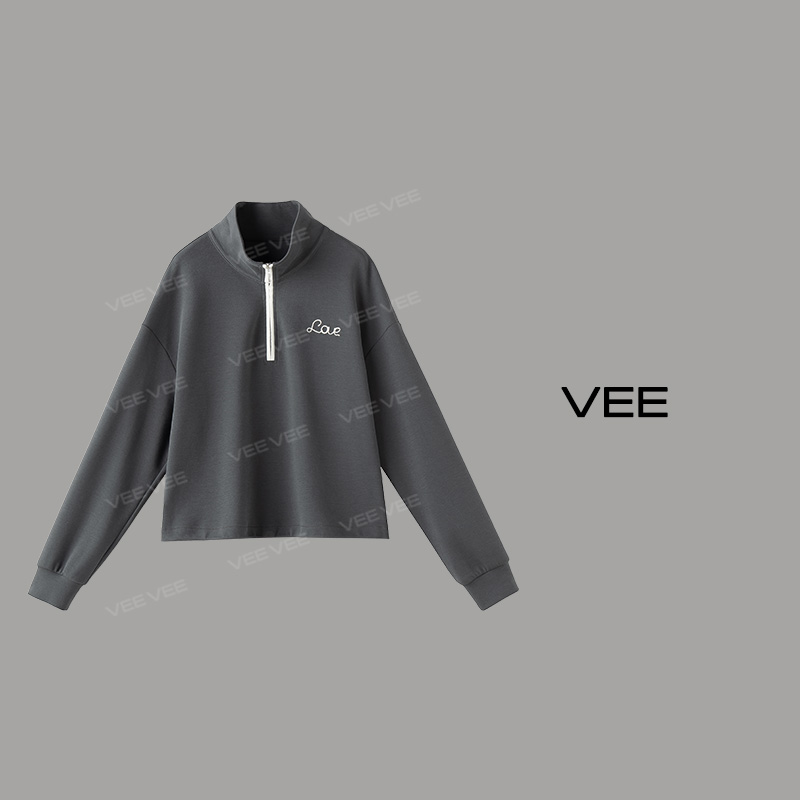 VEE【城市运动】春季新品休闲潮流设计感半拉链绣花卫衣