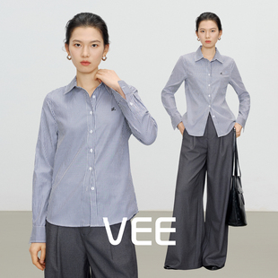 VEE【小提琴家】新款轻通勤高质感条纹翻领长袖棉质衬衫休闲上衣