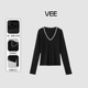 上衣毛衫 VEE 新松驰感钉珠V领羊毛针织衫 打底衫 黑白珍珠 25春装