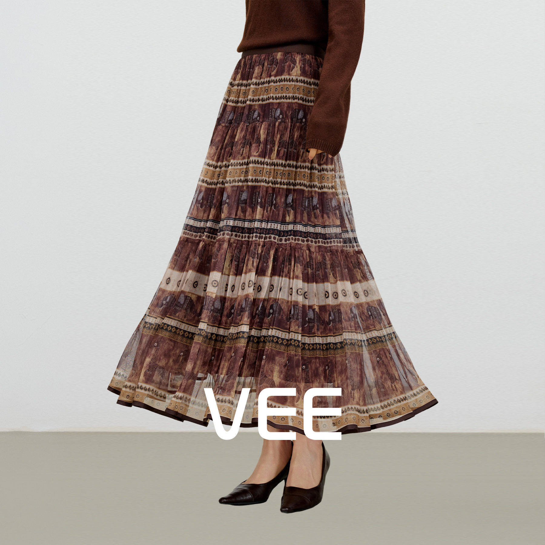 小象印花加绒a字半身裙女长裙