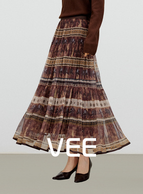 VEE【云南之旅】小象印花a字半身裙女2025新款冬垂感长款裙子