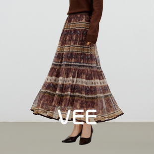冬垂感长款 小象印花加绒a字半身裙女2025新款 裙子 云南之旅 VEE
