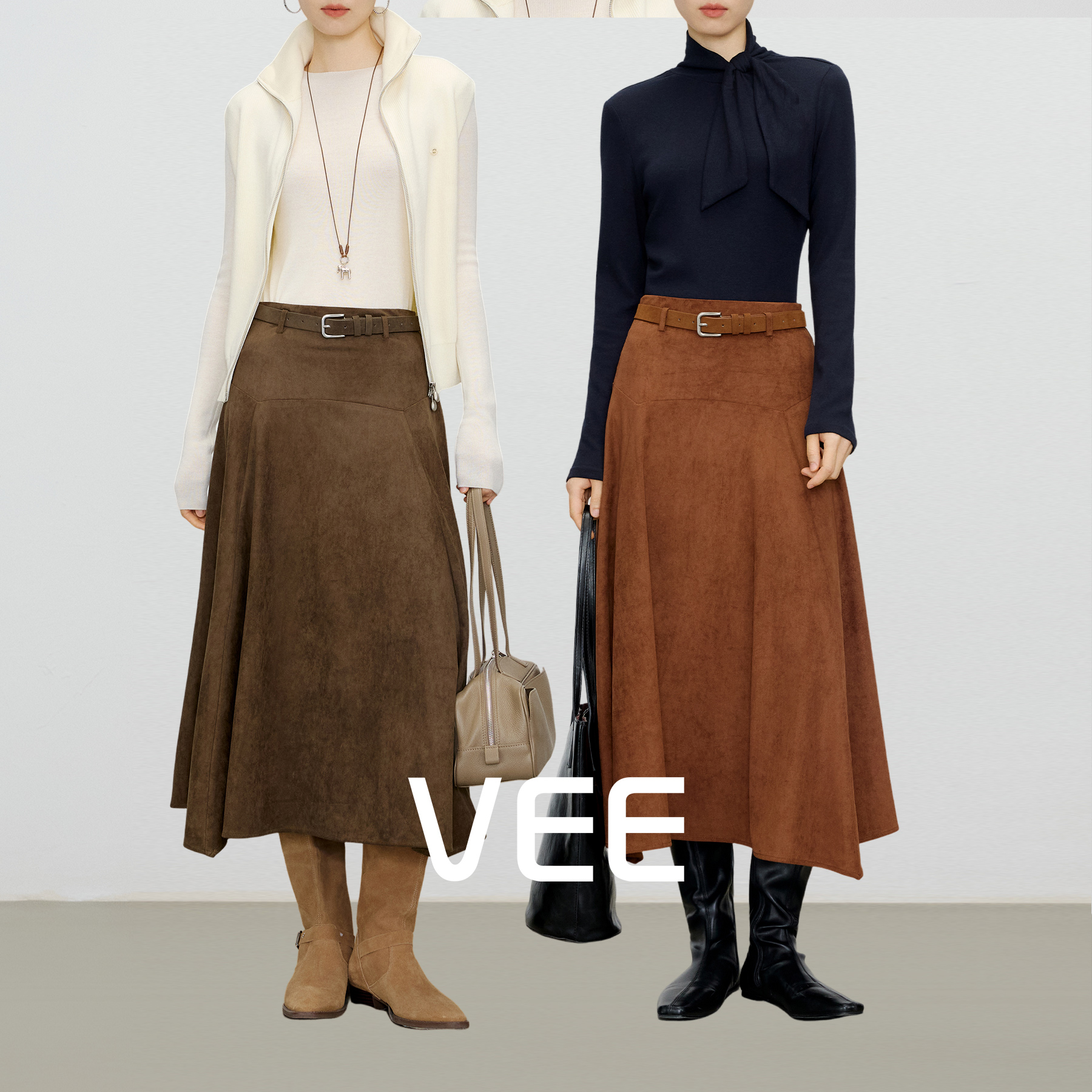 秋冬a字半身裙女气质麂皮长款裙