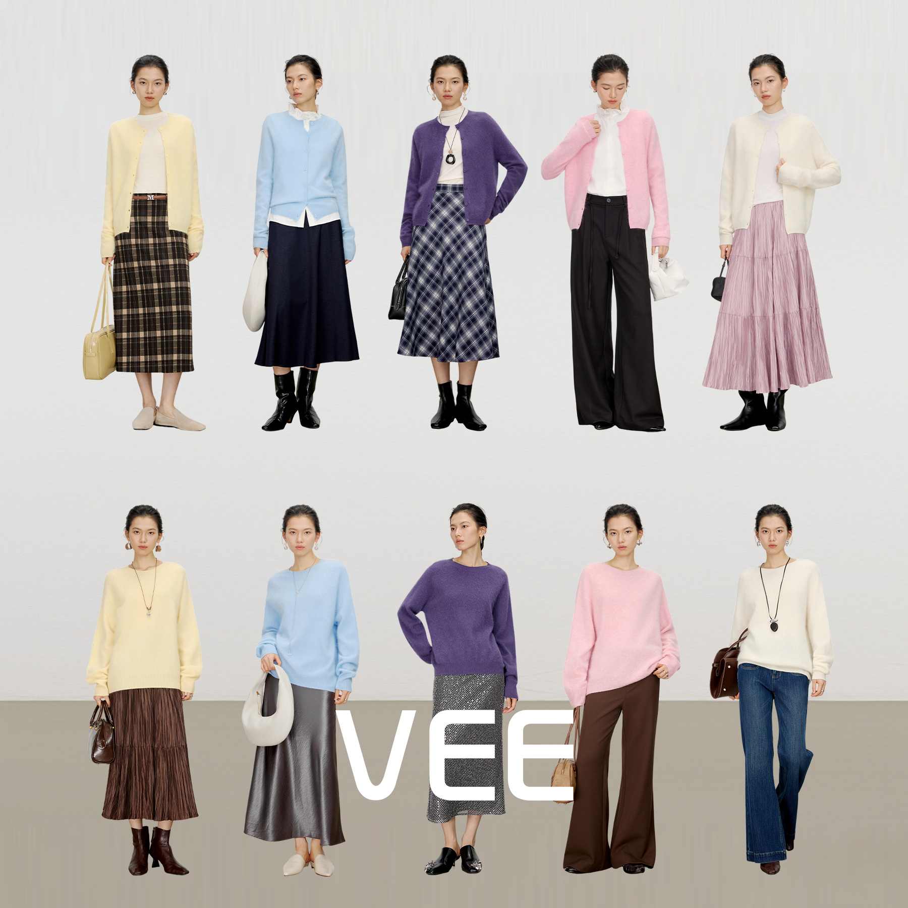 VEE【棉花糖】毛衣女2025新无缝一体拉毛羊毛羊绒开衫套头针织衫