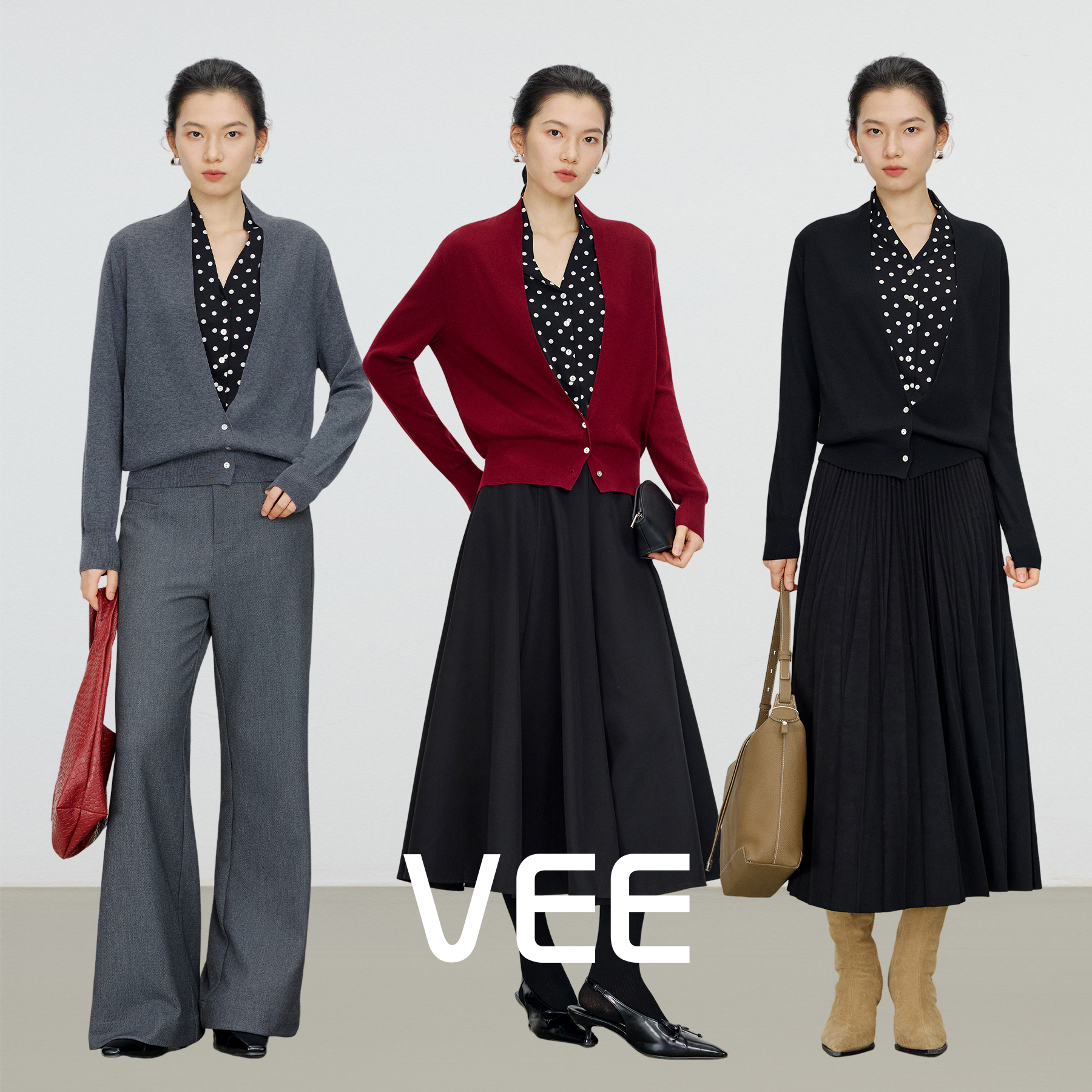 VEE【画报女郎】桑蚕丝羊毛混纺假两件针梭相拼打底针织衫女新款