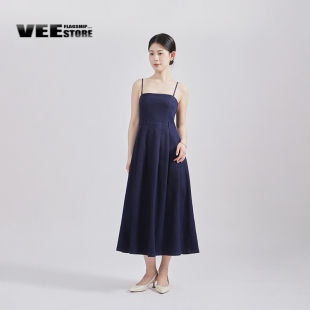气质显瘦无袖 VEE 时尚 25年春新款 抹胸牛仔连衣裙长裙 超模时代