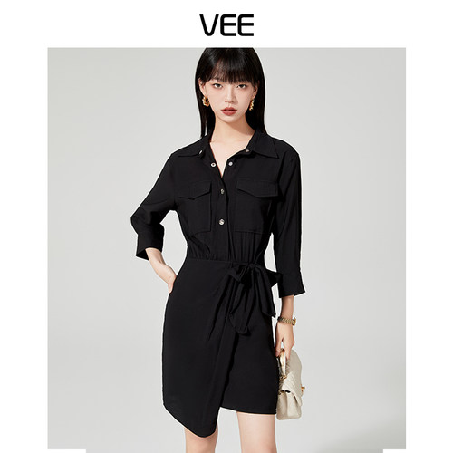 中袖衬衫连衣裙通勤VEE/唯己短款