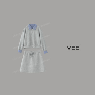 VEE【miu系学院】25春装新时尚百搭宽松学院风减龄卫衣半身裙套装