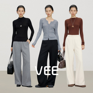 VEE【溜达裤】羊毛醋酸混纺休闲裤女2025秋冬新款宽松阔腿长裤