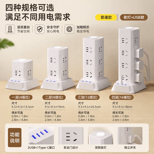 官方公矢多功能插排插线板接线板拖线板家用宿舍多孔位条形延长线