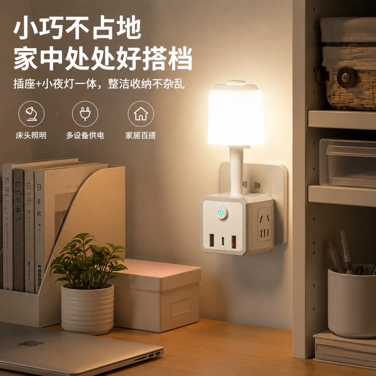 官方公矢智能声控语音小夜灯卧室睡眠床头灯婴儿喂奶台灯方形家用
