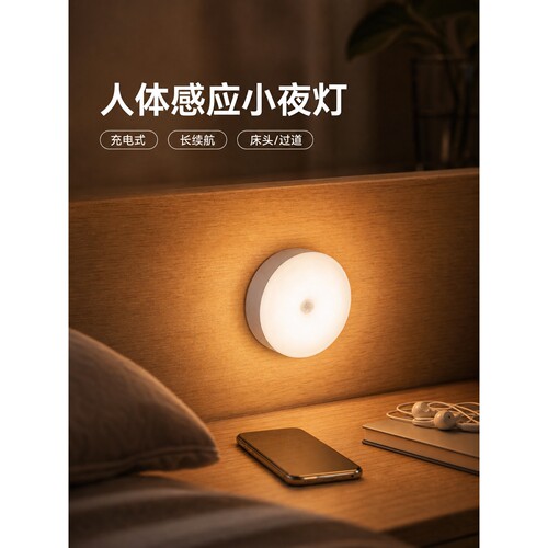 官方公矢人体感应充电式小夜灯家用过道走廊卧室夜起床头灯长续航